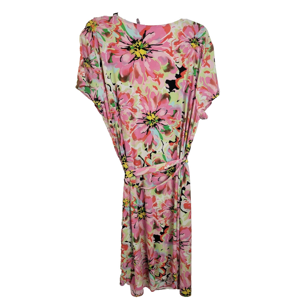 Vtg Fashion Bug Wrap Dress‎ Women's Pink Green Floral V-Neck Belted Size 1X